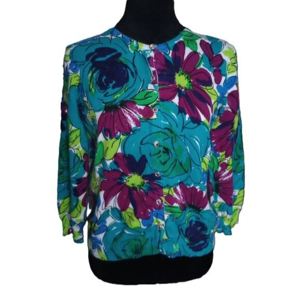Cable & Gauge Women's Size Medium Bright Floral Button Up Cardigan